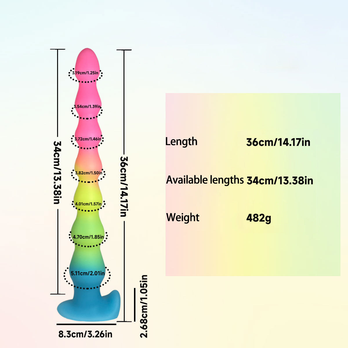 ANAL DILDO HUGE SILICONE 14 INCH  RAINBOW