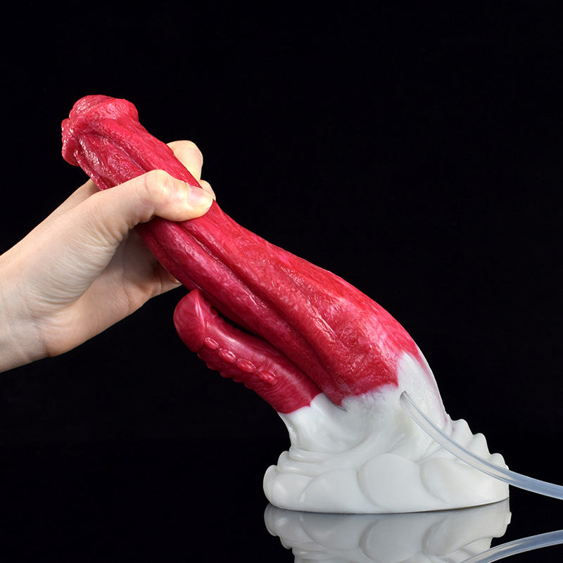 DOUBLE DILDO SQUIRTING SILICONE 9 INCH RED