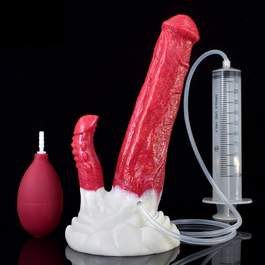 DOUBLE DILDO SQUIRTING SILICONE 9 INCH RED