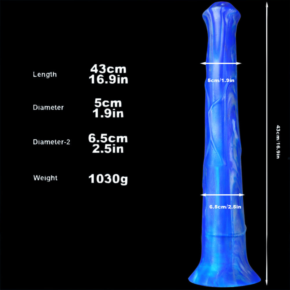 Gode ​​cheval géant en silicone de 46 cm de long, bleu