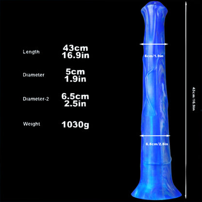 Gode ​​cheval géant en silicone de 46 cm de long, bleu