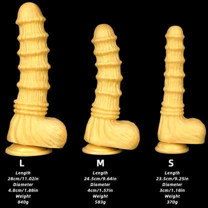 HORSE DILDO HUGE SILICONE 11 INCH KNOTTED GOLD