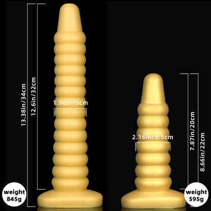 KNOTTED DILDO WEIRD SILICONE 13 NCH GIANT GOLD