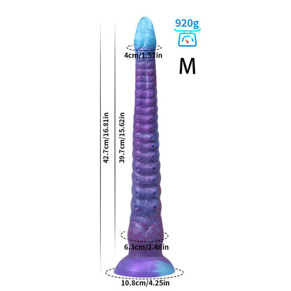 LONG DILDO ANAL GLOW IN THE DARK SILICONE 21 INCH VIOLET TAPEAED BEADED