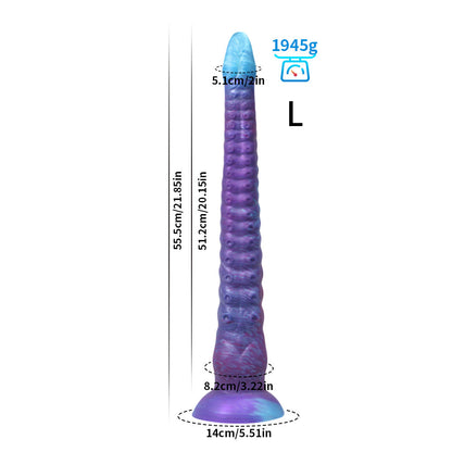 LONG DILDO ANAL GLOW IN THE DARK SILICONE 21 INCH VIOLET TAPEAED BEADED