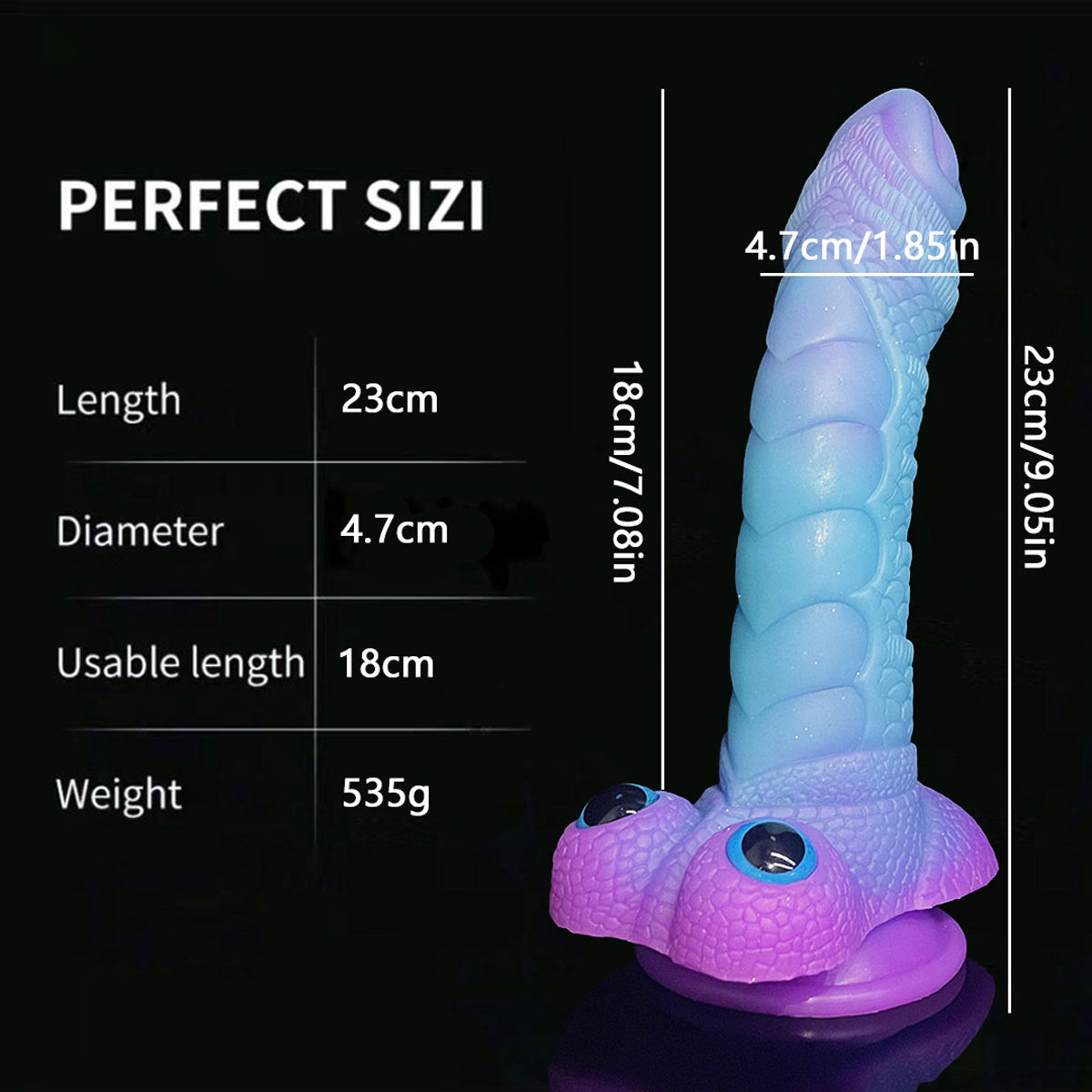 Gode ​​Monstre Noué Silicone 9 pouces Lumineux