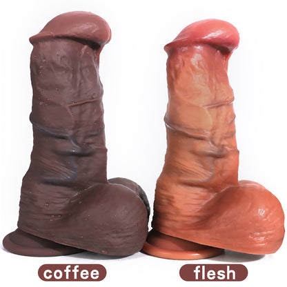 DILDO RÉALISTE EN SILICONE 8 POUCES COULEUR CHAIR ET CAFÉ