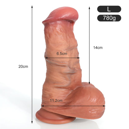 DILDO RÉALISTE EN SILICONE 8 POUCES COULEUR CHAIR ET CAFÉ