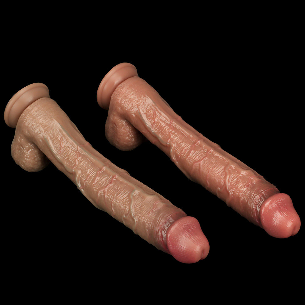 REALISTIC DILDO GIANT SILICONE 11 INCH FLESH BROWN