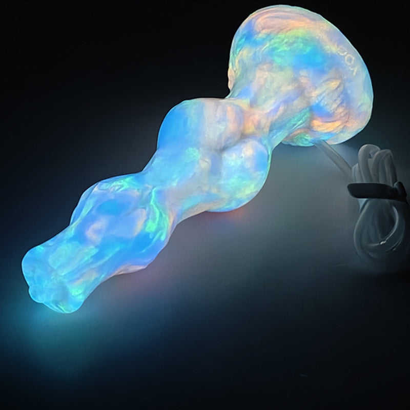 GLOW IN THE DARK DILDO DOG  KNOTTED SQUIRTING 8 INCH