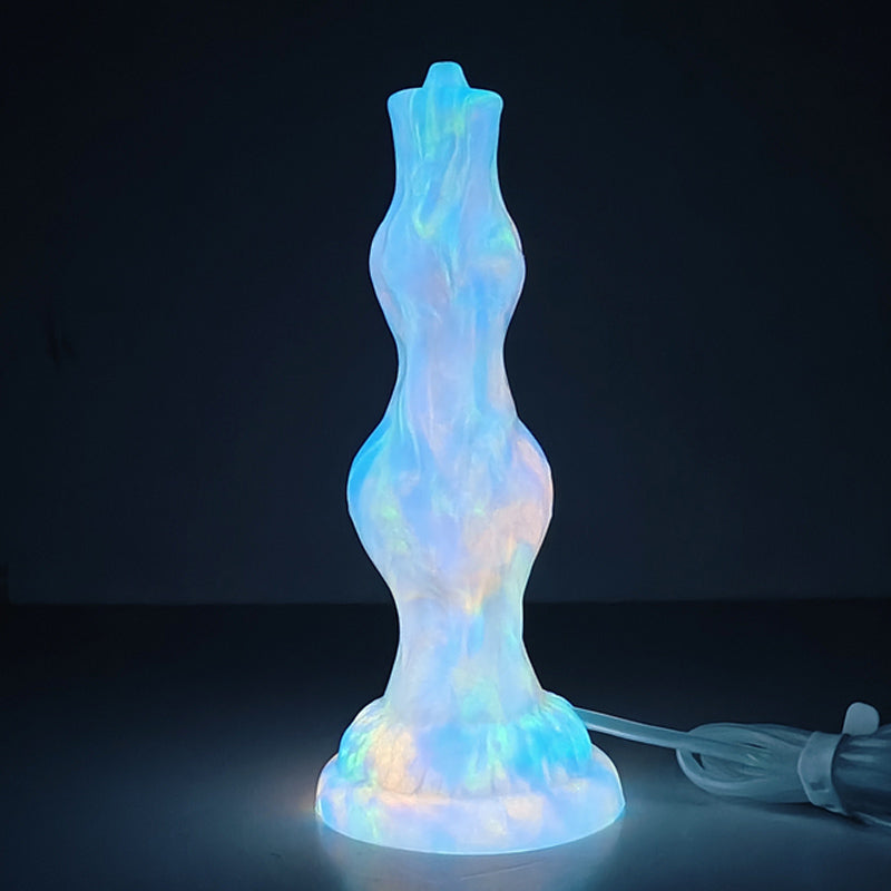 GLOW IN THE DARK DILDO DOG  KNOTTED SQUIRTING 8 INCH