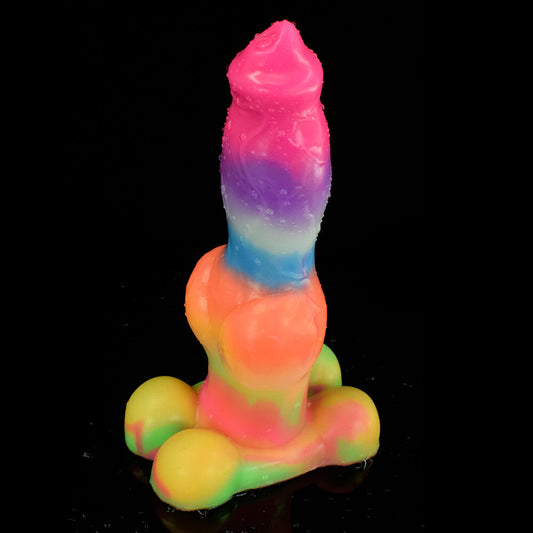 DOG DILDOS KNOTTED GLOW IN THE DARK 9 INCH RAINBOW