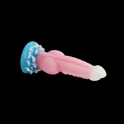 DILDO FANTASY POUR CHIEN EN SILICONE 8 POUCES ROSE BRILLE DANS LE NOIR