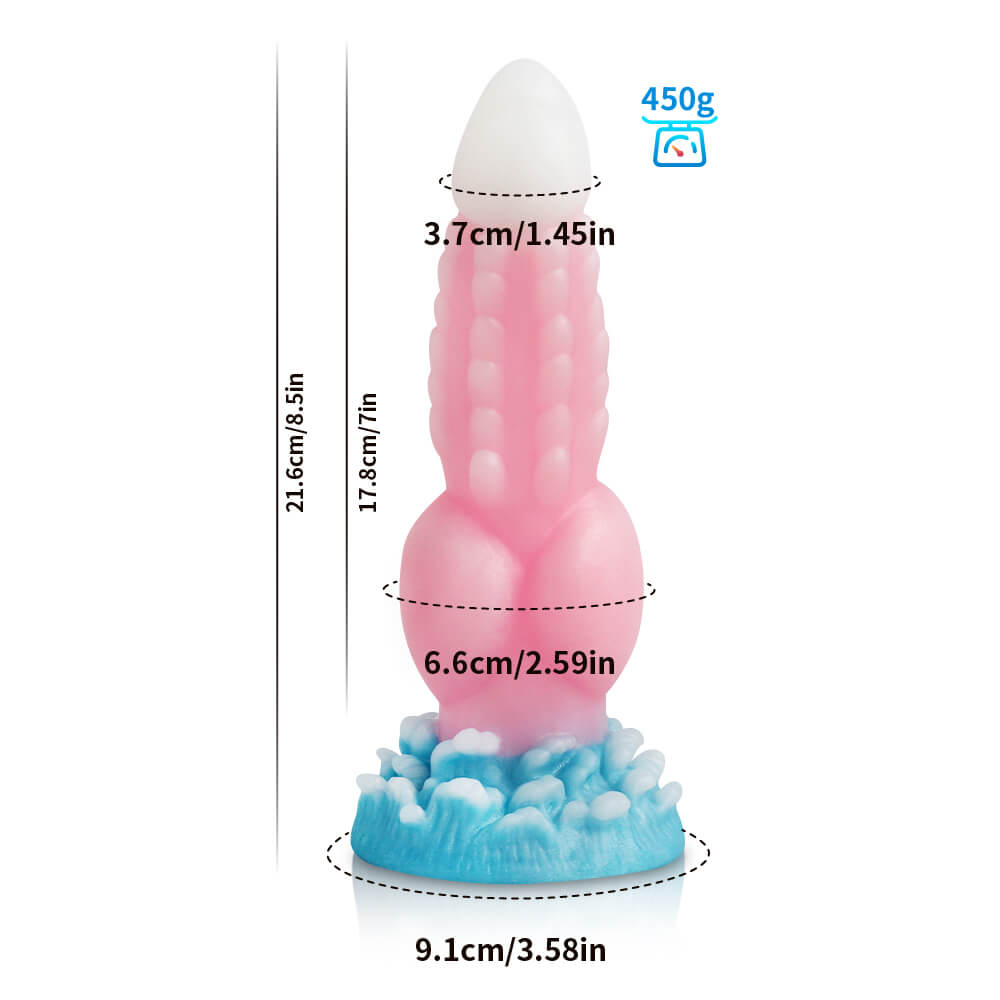 DOG DILDO FANTASY SILICONE 8 INCH PINK GLOW IN THE DARK