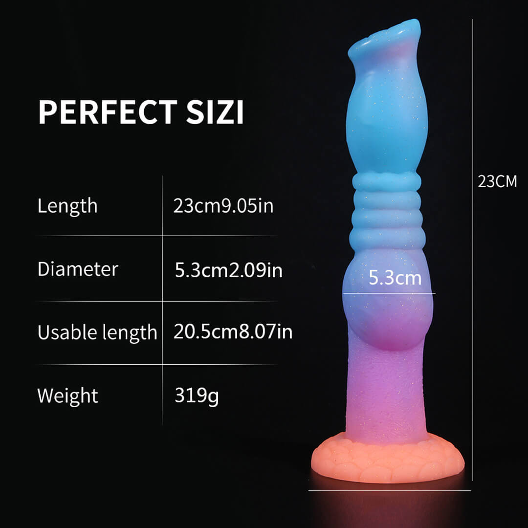 DILDO FANTASY EN SILICONE POUR CHIEN 9 POUCES BRILLE DANS LE NOIR