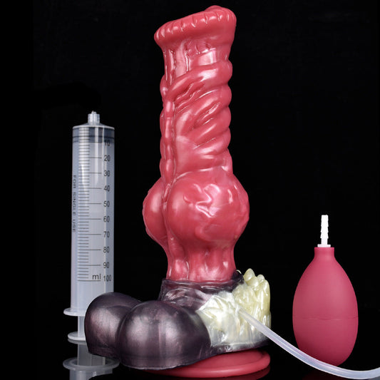 SQUIRTING DILDO KNOTTED SILICONE 10 INCH RED