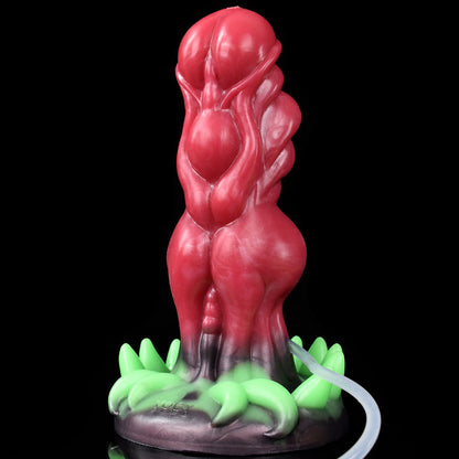 SQUIRTING DILDO KNOTTED SILICONE 7 INCH RED