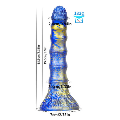 MONSTER DILDO FANTASY SILICONE 7 INCH BLUE KNOTTED