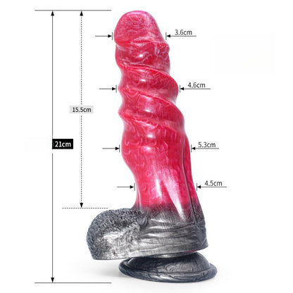 KNOTTED DILDO FANTASY SILICONE 8 INCH RED