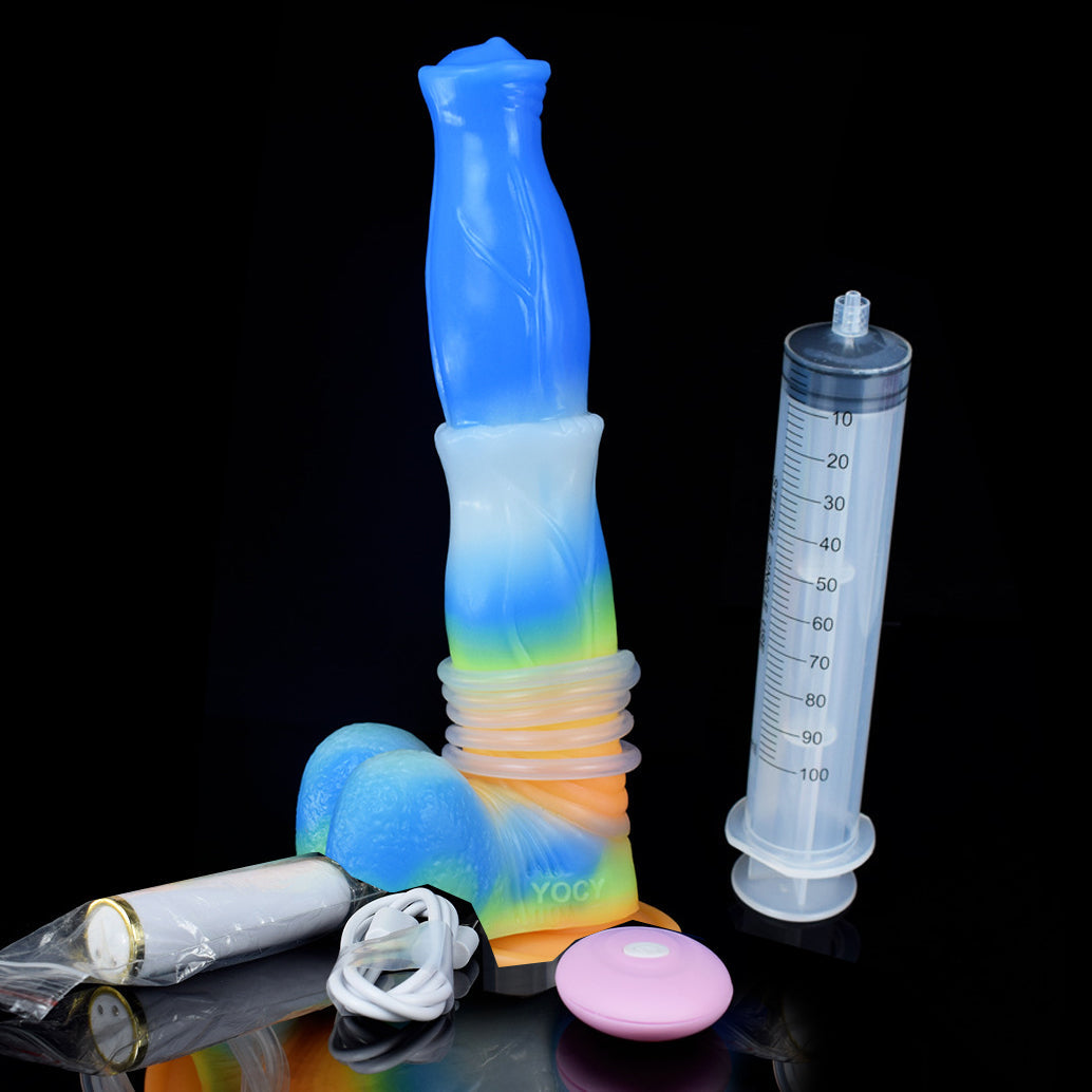 DILDO SQUIRTING HORSE SILICONE 9 POUCES BLEU VIBRANT